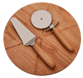 14" Wooden Pizza Board with Precision Cutting Wheel & Server